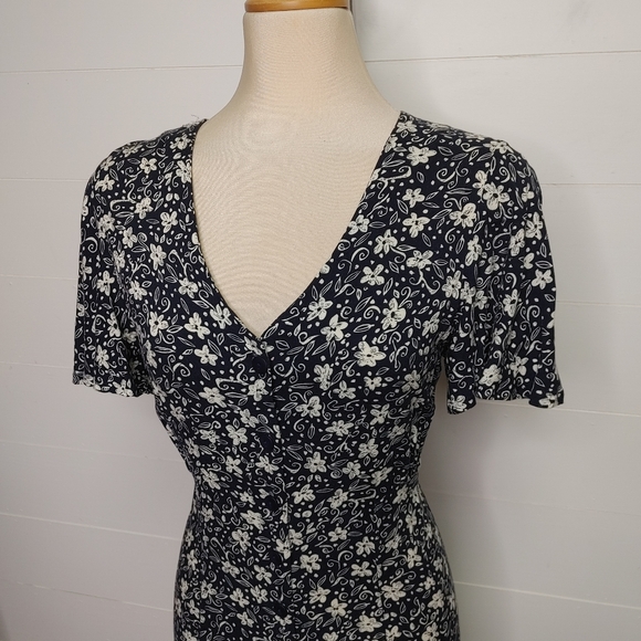 Vintage Style 90's Floral Button Front Lace Up Ties Midi Dress Size 11 - Picture 3 of 12